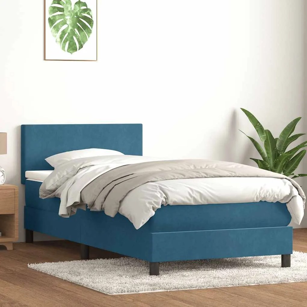 vidaXL Κρεβάτι Boxspring με Στρώμα Σκούρο Μπλε 90x220 εκ. Βελούδινο