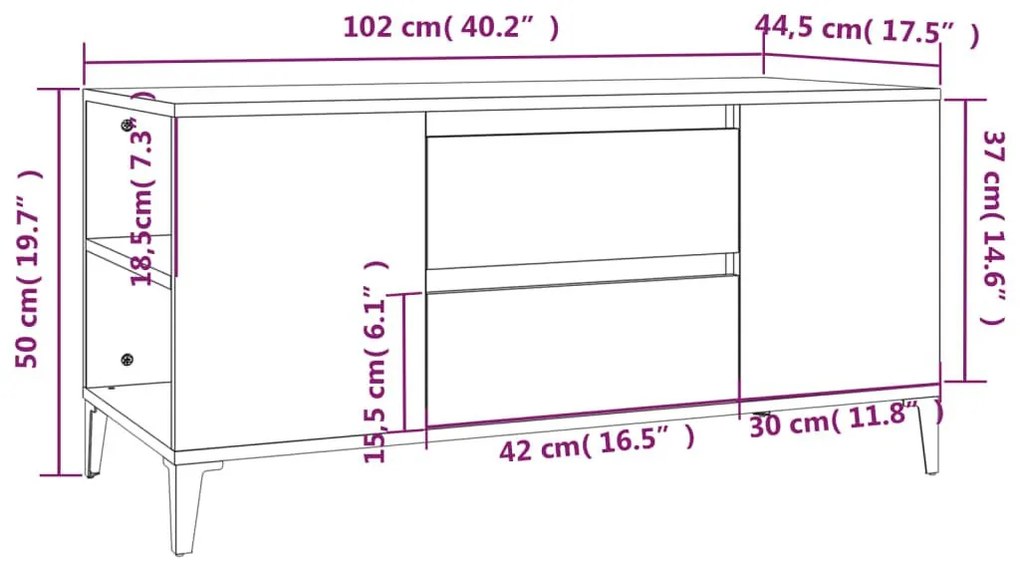 Έπιπλο Τηλεόρασης Γυαλ. Λευκό 102x44,5x50 εκ.Επεξεργασμένο Ξύλο - Λευκό