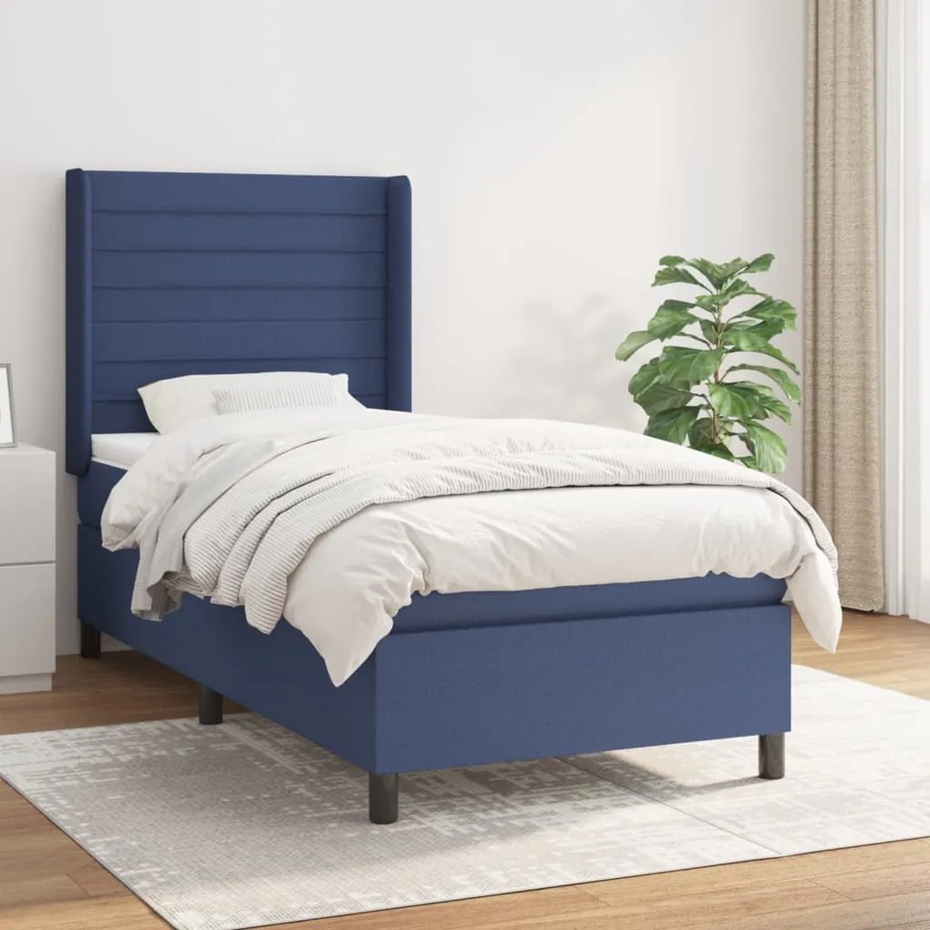 vidaXL Κρεβάτι Boxspring με Στρώμα Μπλε 80x200 εκ. Υφασμάτινο