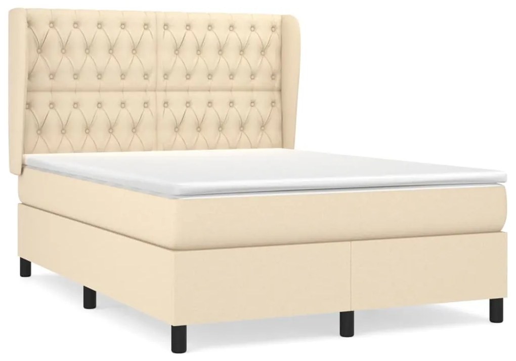 vidaXL Κρεβάτι Boxspring με Στρώμα Κρεμ 140x200 εκ. Υφασμάτινο