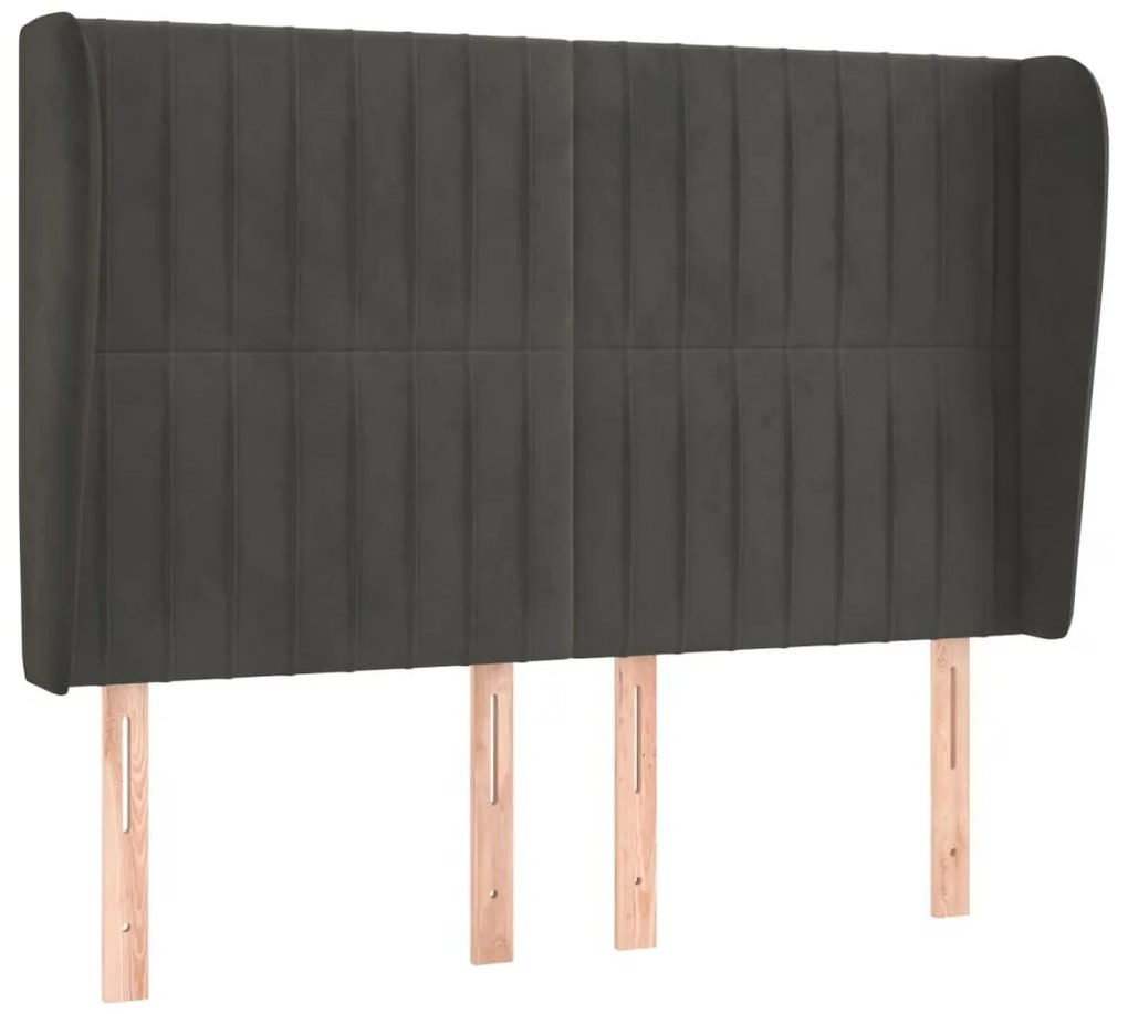 Κεφαλάρι με Πτερύγια Σκούρο Γκρι 147x23x118/128 εκ. Βελούδινο - Γκρι