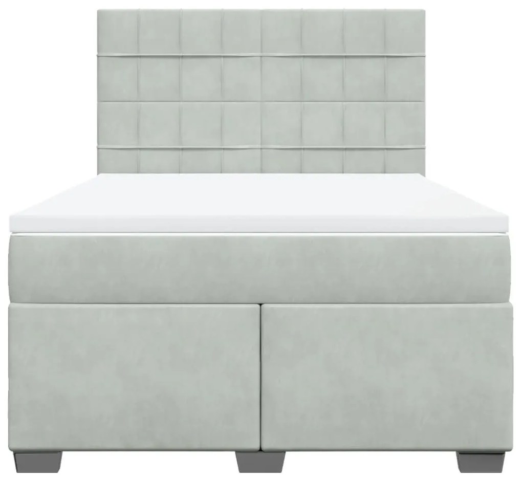 Κρεβάτι Boxspring με Στρώμα Ανοιχτό Γκρι 140x200 εκ. Βελούδινο - Γκρι