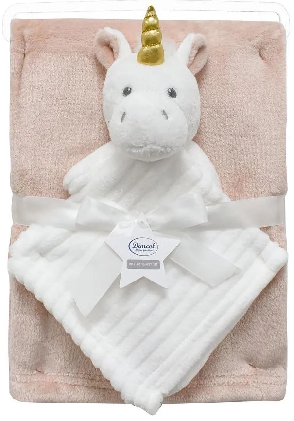 Σετ Κουβέρτα Fleece Αγκαλιάς-Λίκνου 75x100εκ. Με Νάνι-Πανάκι Παρηγοριάς 33x33εκ. Unicorn 06 White-Pink Dimcol
