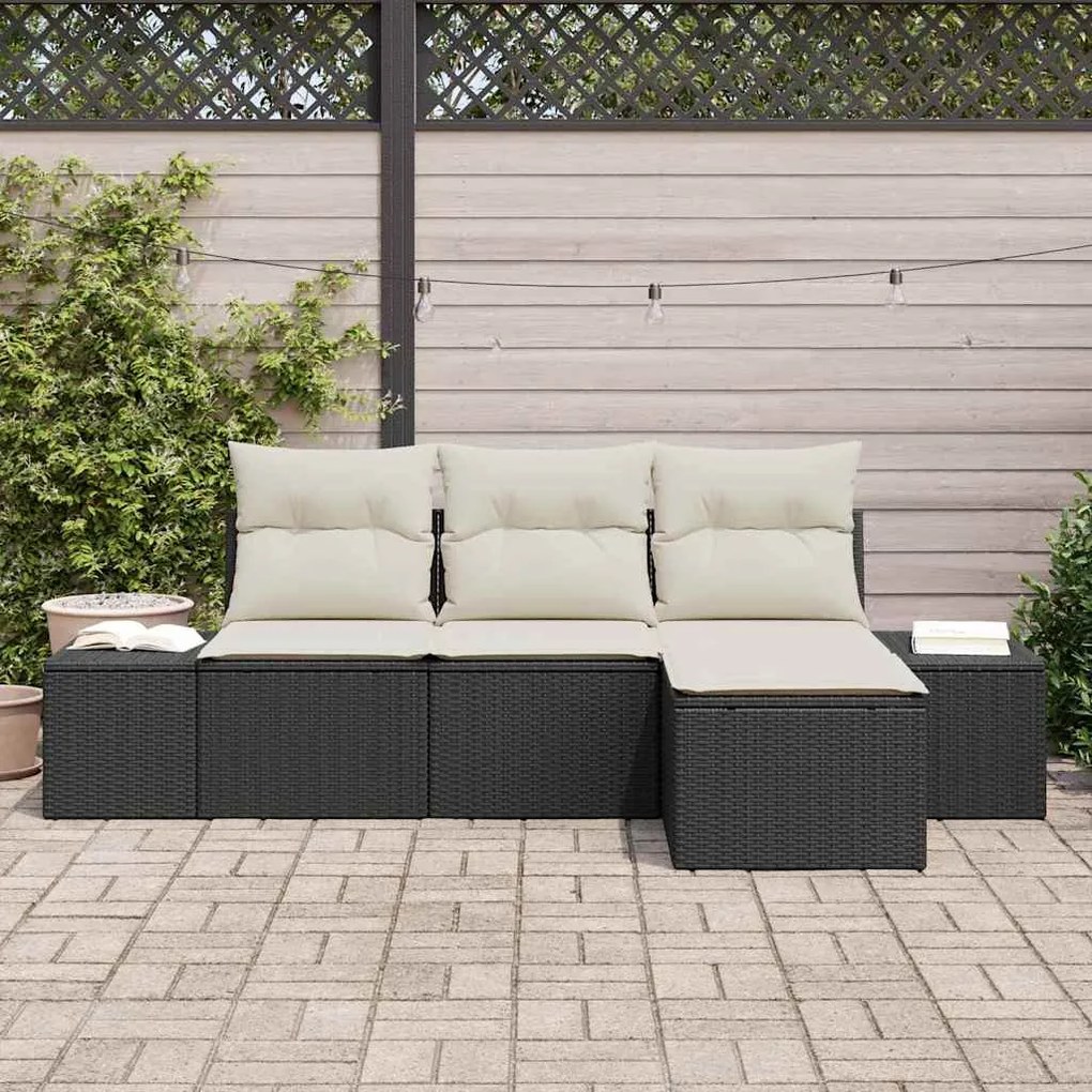 vidaXL Σετ Καναπέ Κήπου 4 pcs Μαύρο Πολυ ράταν