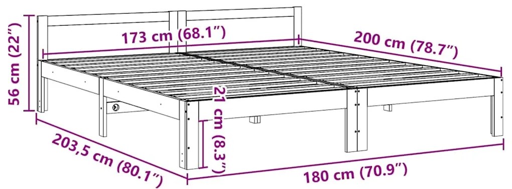 Σκελετός Κρεβατιού Χωρίς Στρώμα 180x200 εκ Μασίφ Ξύλο Πεύκου - Καφέ