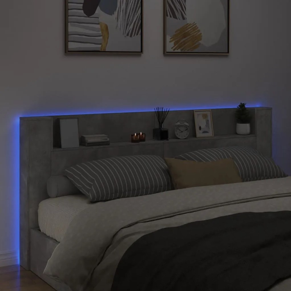 vidaXL Κεφαλάρι με Αποθηκ. Χώρο &amp; LED Γκρι Σκυρ. 220x16,5x103,5 εκ.
