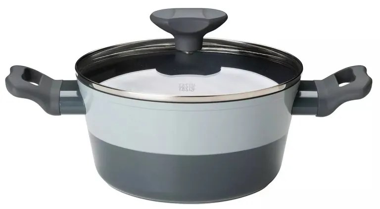 Κατσαρόλα με γυάλινο καπάκι Tasty 678536, Ø20 cm, 2.5 l, Μαλακά χερούλια, Αλουμίνιο, Αντικολλητική επίστρωση, Γκρι