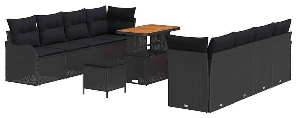 vidaXL Σετ Καναπέ Κήπου με μαξιλάρι 11 pcs Μαύρο 90 x 55 x 71 cm