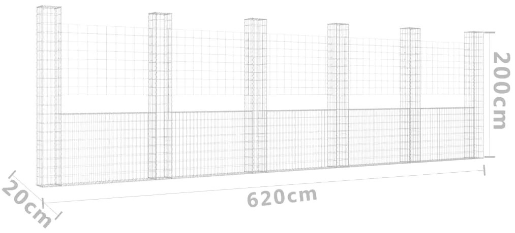 Συρματοκιβώτιο σε U Σχήμα με 6 Στύλους 620x20x200 εκ. Σιδερένιο - Ασήμι