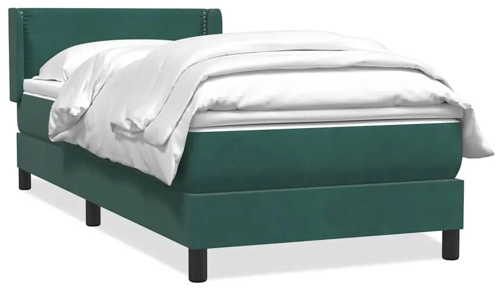 vidaXL Box Spring κρεβάτι με στρώμα σκούρο πράσινο 90x210εκ. Βελούδινο