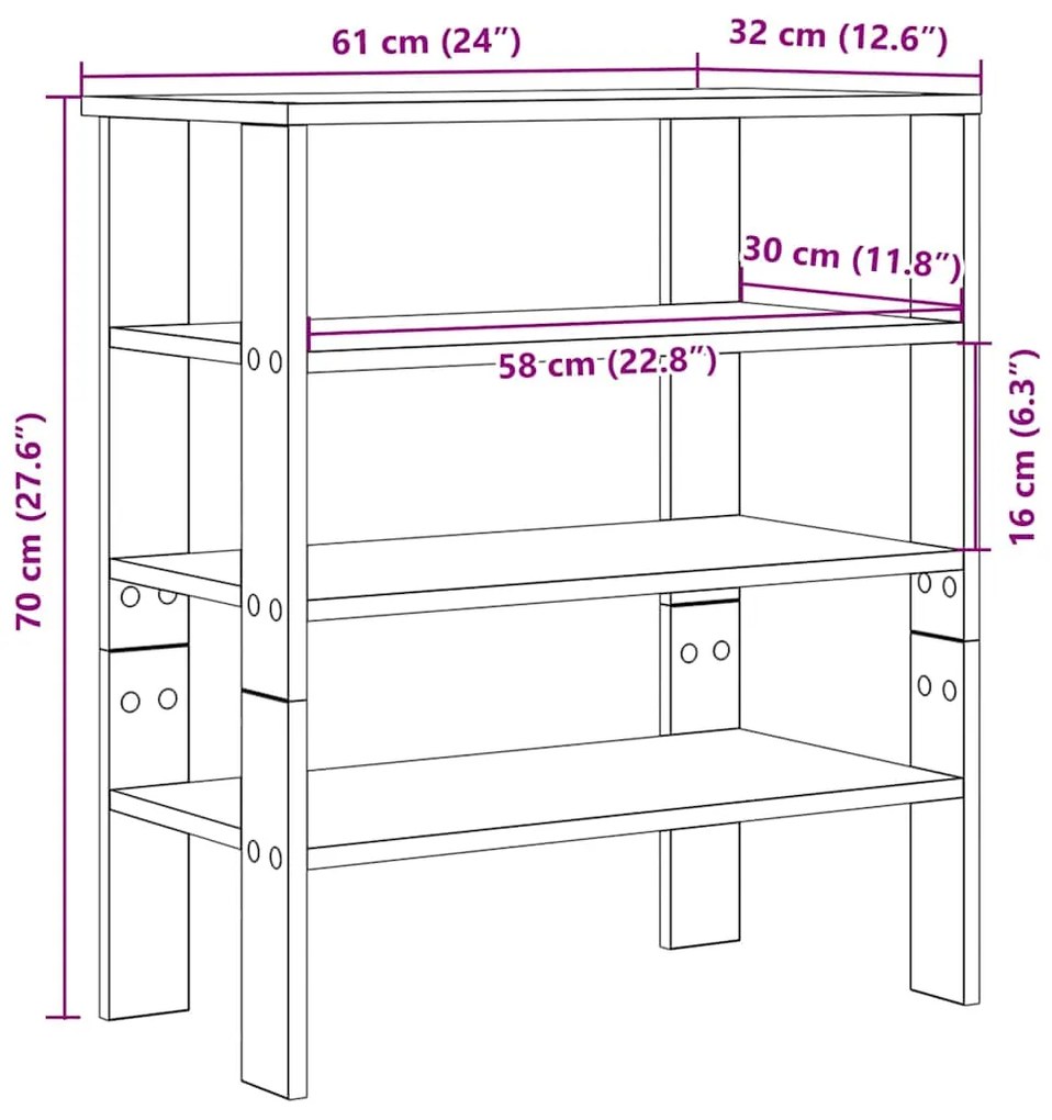 Ράφι παπουτσιών Μαύρο 61x32x70 cm Κατασκευασμένο ξύλο - Μαύρο