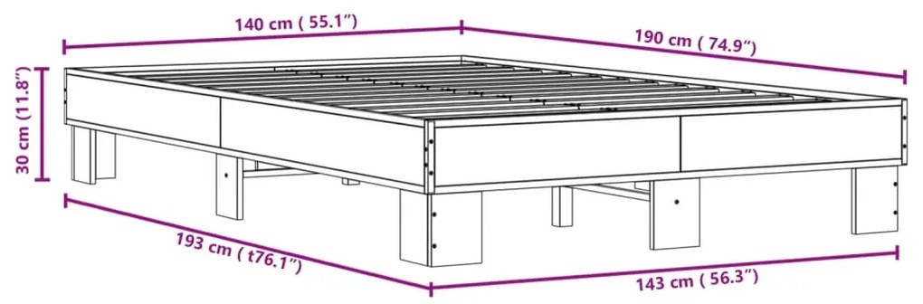 Πλαίσιο Κρεβατιού Μαύρο 140 x 190 εκ. Επεξ. Ξύλο &amp; Μέταλλο - Μαύρο