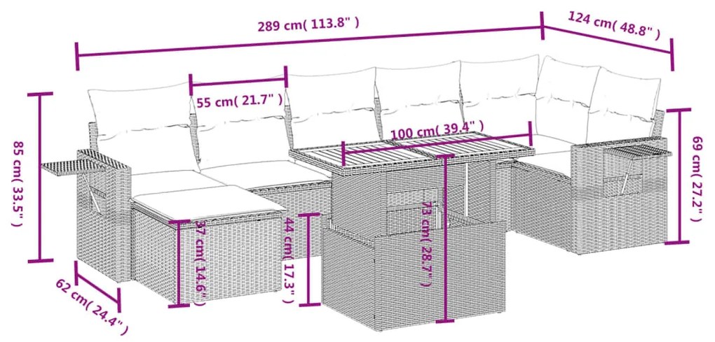 vidaXL Σαλόνι Κήπου Σετ 8 τεμ. Μπεζ Συνθετικό Ρατάν με Μαξιλάρια