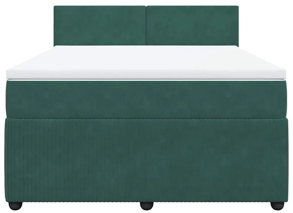 vidaXL Κρεβάτι Boxspring με Στρώμα Σκούρο Πράσινο 140x200εκ. Βελούδινο