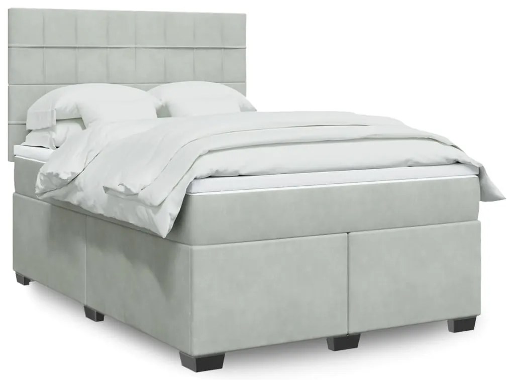 vidaXL Κρεβάτι Boxspring με Στρώμα Ανοιχτό Γκρι 160x200 εκ. Βελούδινο