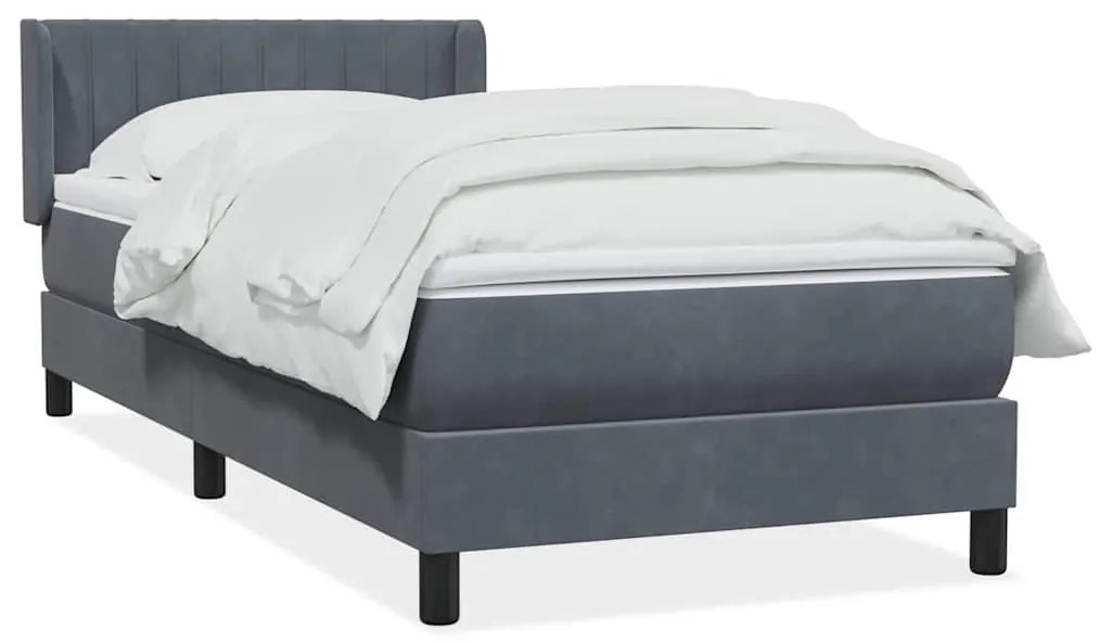 vidaXL Κρεβάτι Boxspring με Στρώμα Σκούρο Γκρι 90x210 εκ. Βελούδινο