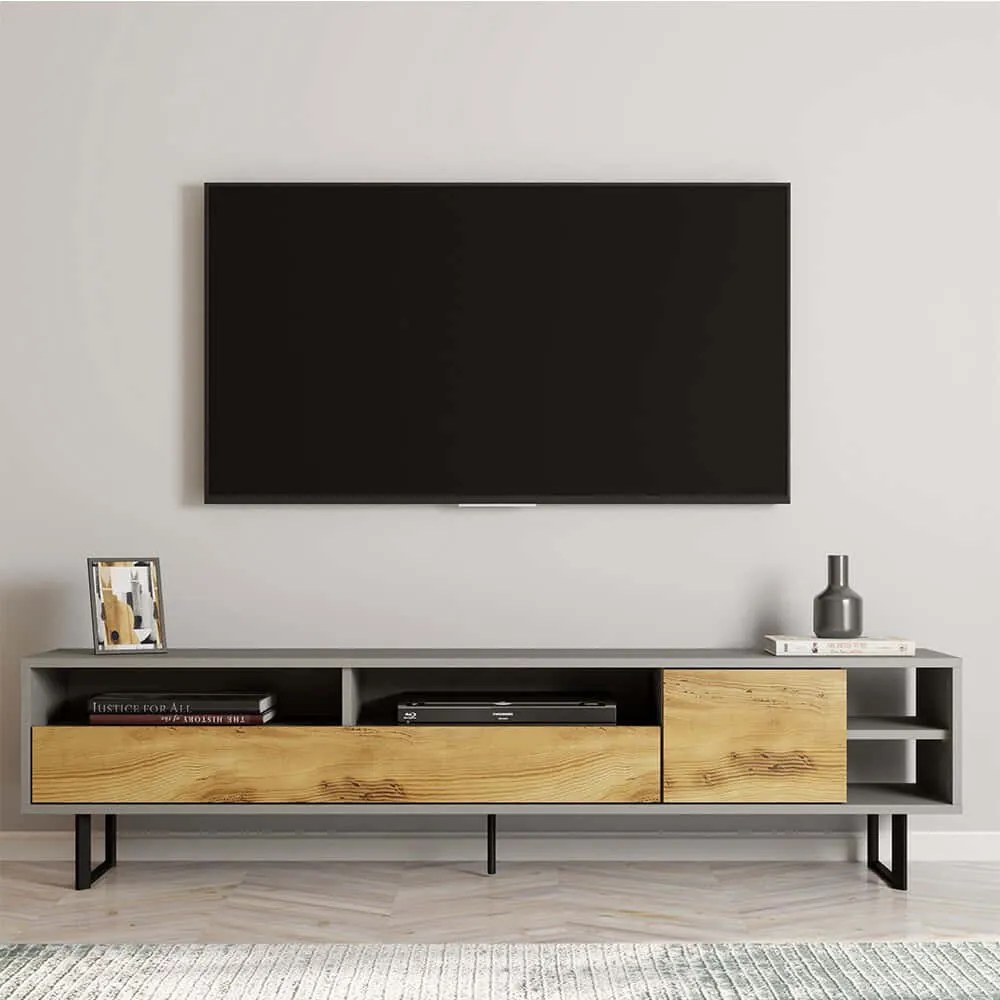 Έπιπλο Tηλεόρασης Luga 382NRC2515 180x29,8x44,7cm Grey-Oak