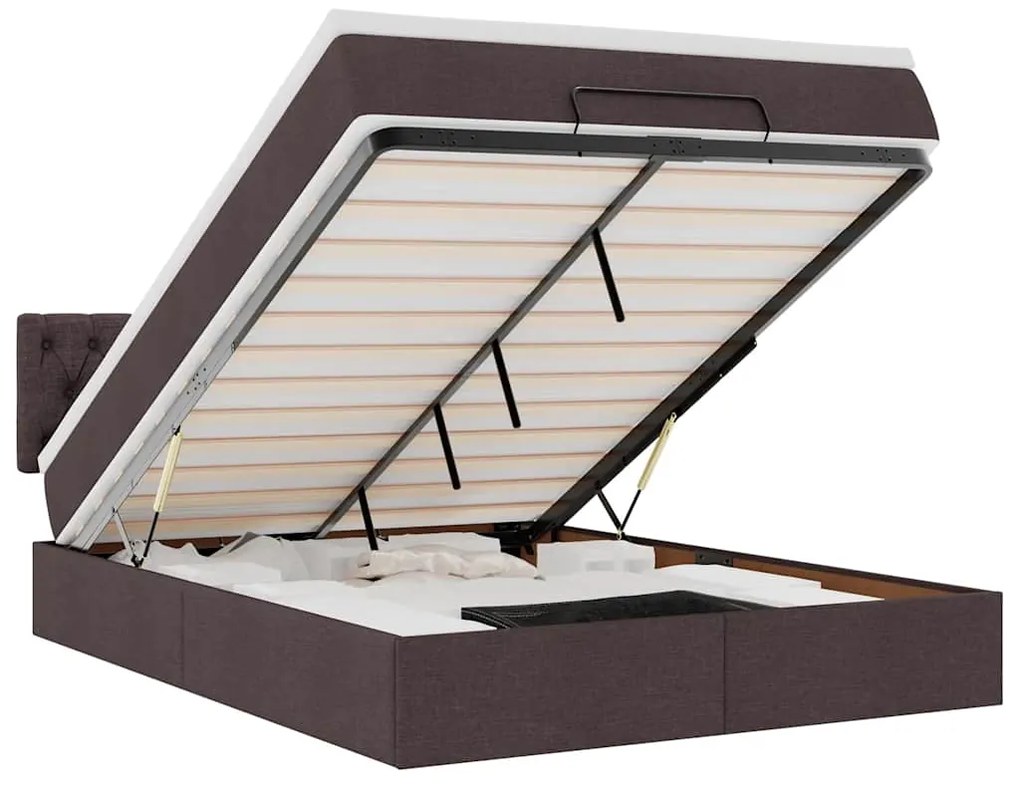 vidaXL Οθωμανικό κρεβάτι με στρώμα & LEDs Σκούρο καφέ 140x200cm ύφασμα