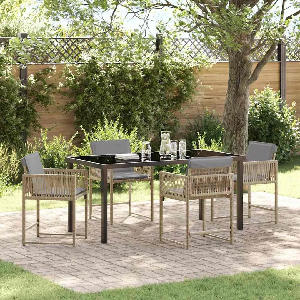 vidaXL Σέτ φαγητού για κήπο 5 pcs Μπεζ συνθετικό ρατάν