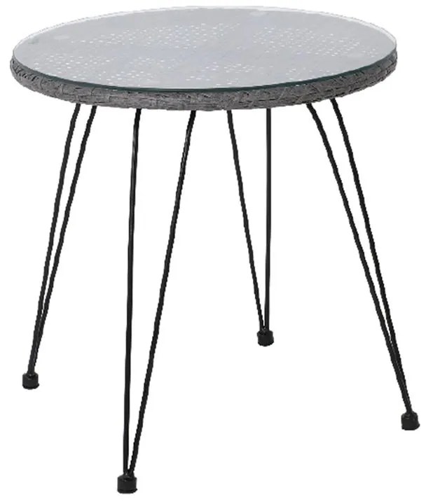 SALSA Τραπέζι Μέταλλο Βαφή Μαύρο, Wicker Γκρι  Φ52cm H.53cm Ε244,Τ1