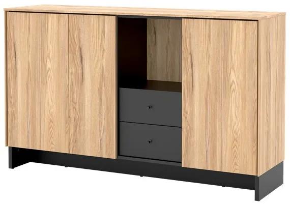 Σιφονιέρα Fresno AL109, Μαύρο, Ανοιχτό χρώμα ξύλου, Με συρτάρια και ντουλάπια, Αριθμός συρταριών: 2, 91x150x40cm, 55 kg | Epipla1.gr