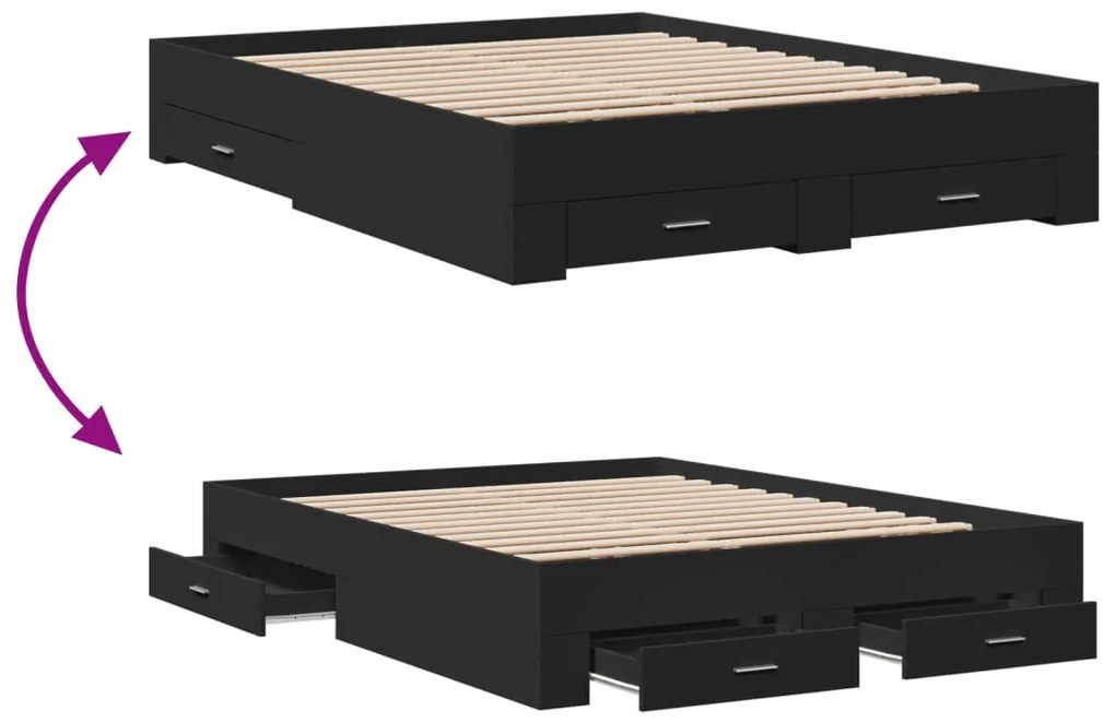 vidaXL Πλαίσιο Κρεβατιού με Συρτάρια Μαύρο 140x200 εκ Επεξεργ. Ξύλο