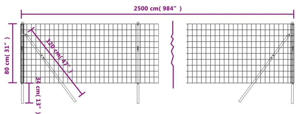 vidaXL Συρματόπλεγμα Περίφραξης Πράσινο 0,8x25 μ. Γαλβανισμένο Ατσάλι