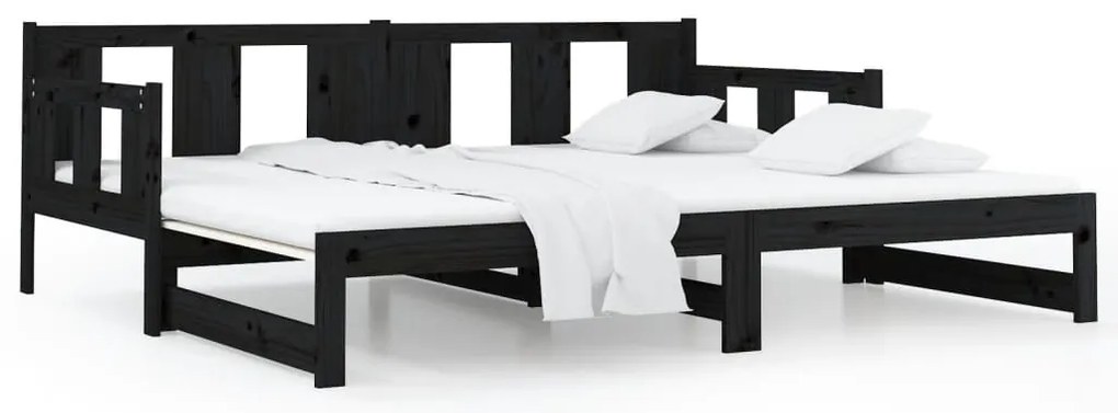 vidaXL Καναπές Κρεβάτι Συρόμενος Μαύρος 2x(80x200) εκ. από Μασίφ Πεύκο