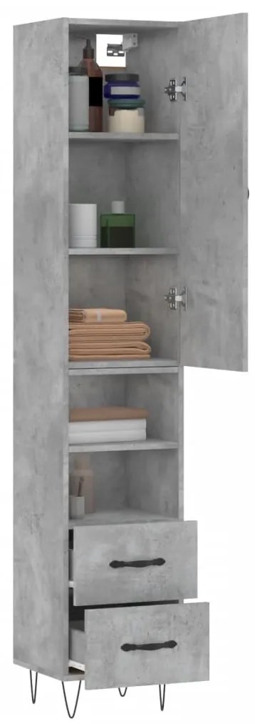 vidaXL Ντουλάπι Γκρι Σκυροδέματος 34,5x34x180 εκ. Επεξεργασμένο Ξύλο