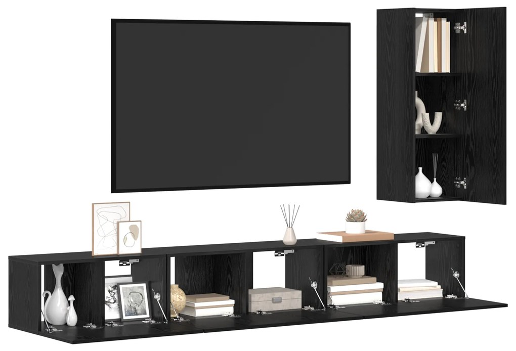 vidaXL Σετ επίπλου τηλεόρασης 4 pcs Μαύρη Δρυς 30.5 x 30 x 90 cm