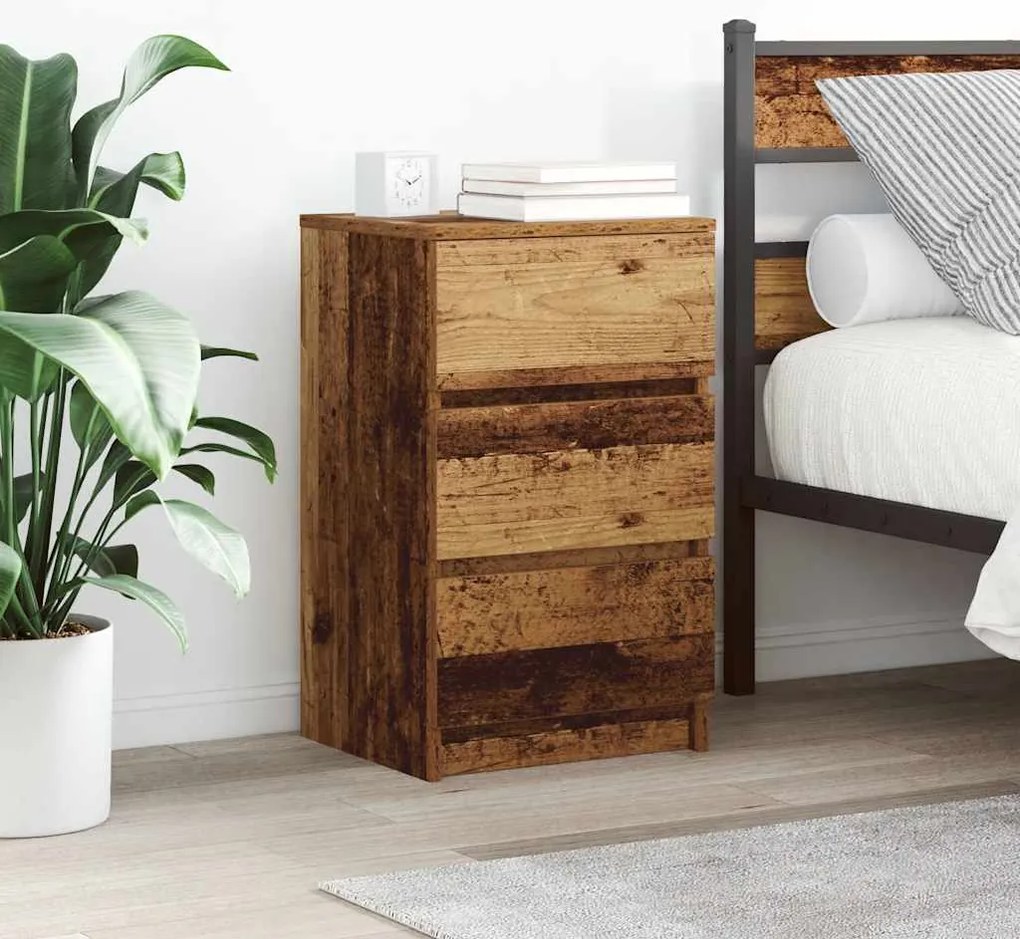 vidaXL Κομοδίνο με 3 συρτάρια Παλιό ξύλο 39x35x65 εκ.