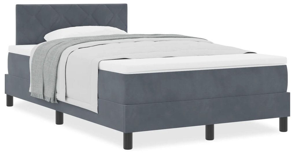 vidaXL Κρεβάτι Box Spring με Στρώμα Σκούρο Γκρι 120x200 εκ Βελούδο