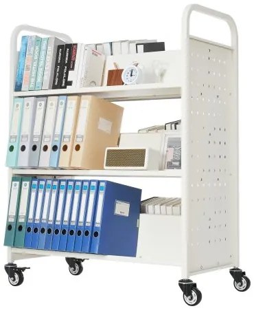 VEVOR 3-Tier Rolling Book Cart Double Sided W-Shaped Shelves Book Truck in White