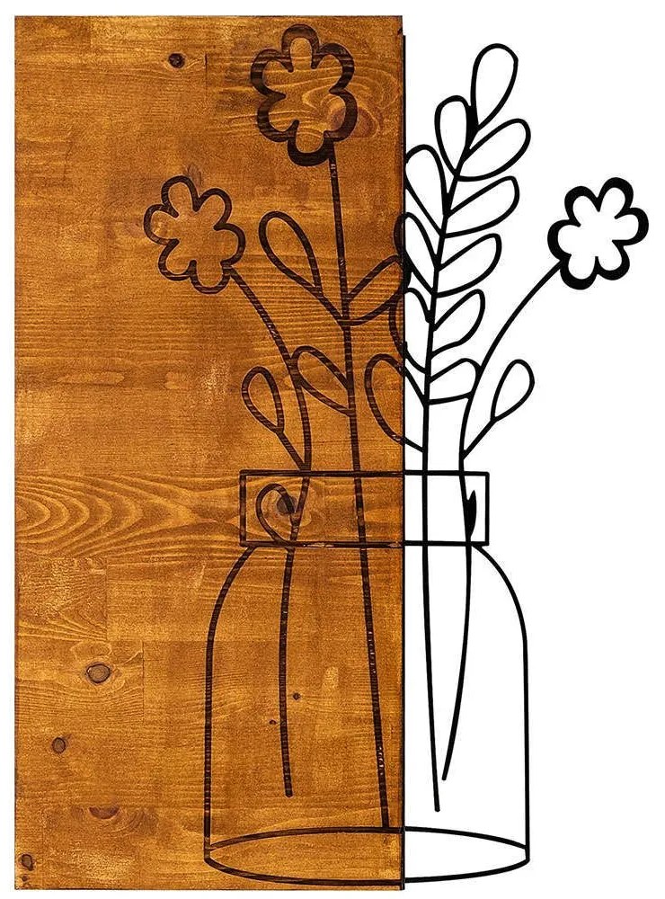 Διακοσμητικό Τοίχου Cicek 899SKL1295 41x58cm Walnut-Black Wallity Μέταλλο,Ξύλο