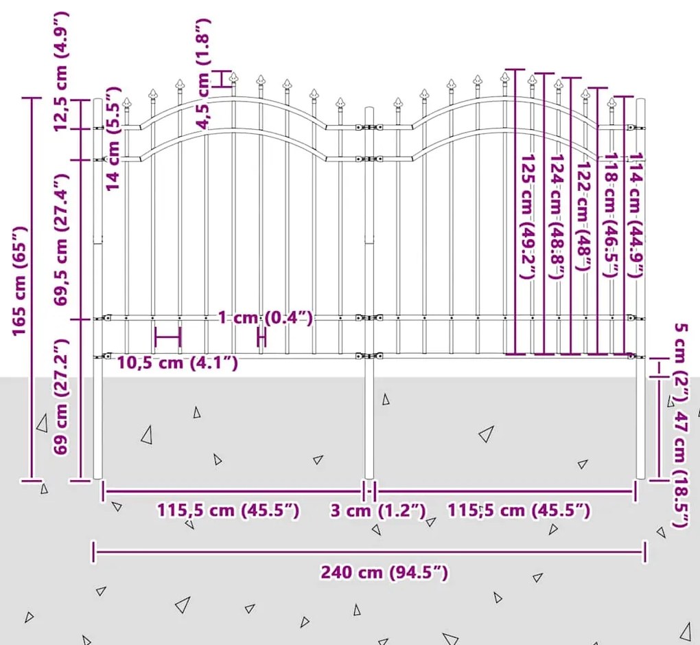 vidaXL Φράχτης Κήπου Γκρι 240 x 165 εκ. Ατσάλι με Επικάλυψη Πούδρας
