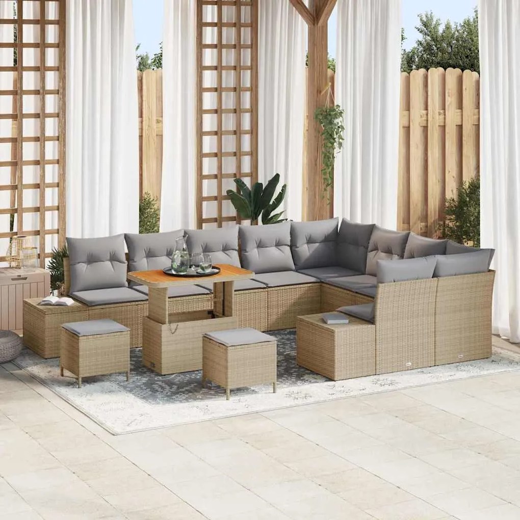 vidaXL Σετ Καναπέ Κήπου με αποθήκευση 12 pcs Μπεζ Πολυ ράταν