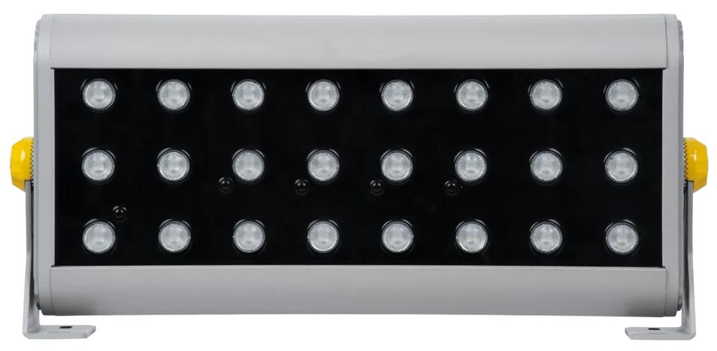 GloboStar® FLOOD-HENA 90643 Προβολέας Wall Washer για Φωτισμό Κτιρίων LED 48W 4800lm 30° DC 24V Αδιάβροχο IP65 Μ39 x Π6 x Υ17cm Πολύχρωμο RGB DMX512 - Ασημί - 3 Years Warranty