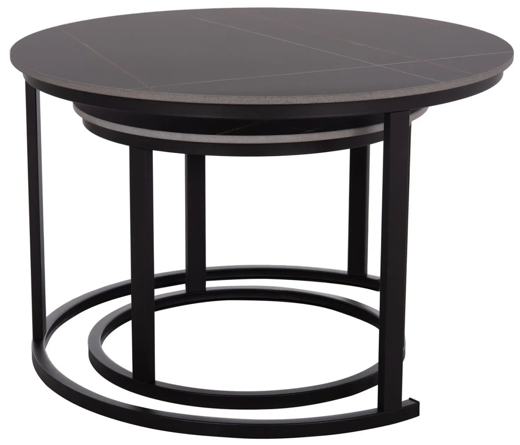 Τραπεζάκια σαλονιού TALOS Σετ 2 τμχ. Κεραμικό TOP με Όψη Μαύρου Μαρμάρου Φ70 + Φ50εκ. 70x70x45.5 εκ.