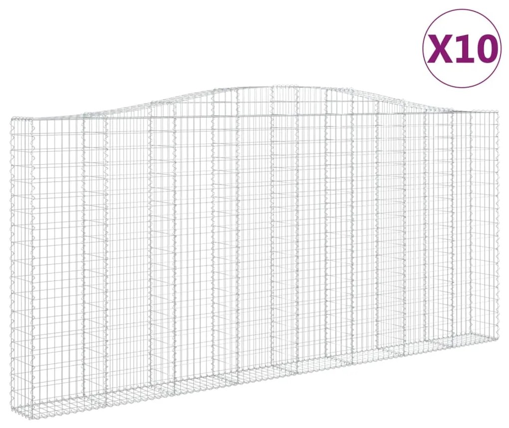 vidaXL Συρματοκιβώτια Τοξωτά 10 τεμ. 400x30x180/200 εκ. Γαλβαν. Ατσάλι