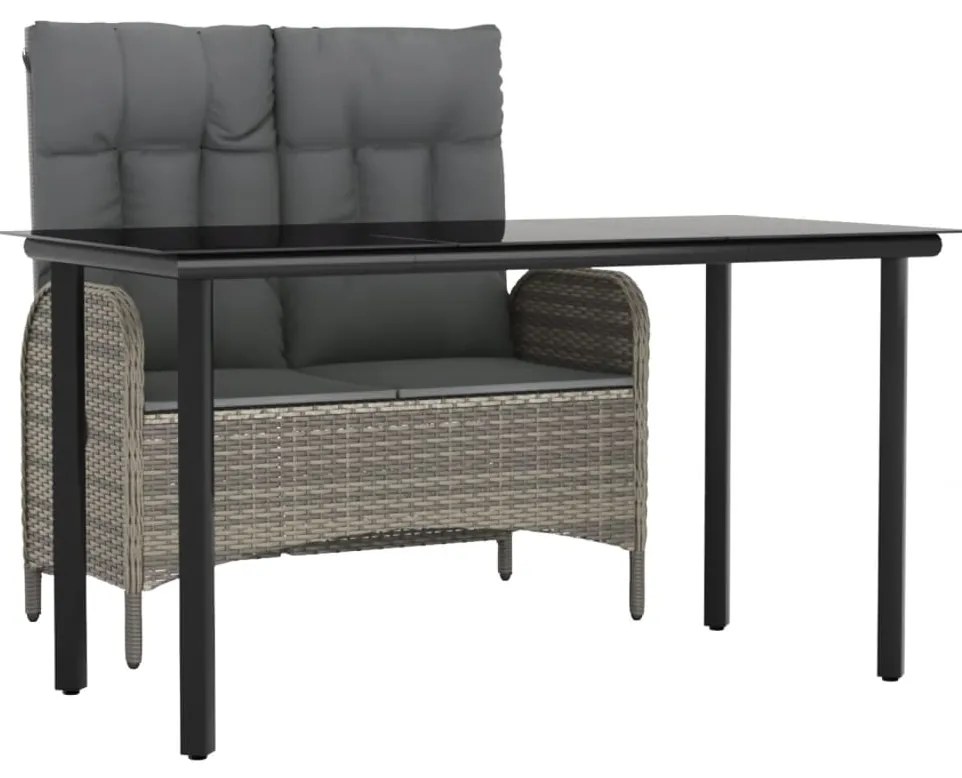 vidaXL Σετ Τραπεζαρίας Κήπου 2 τεμ. Γκρι Συνθ. Ρατάν με Μαξιλάρια