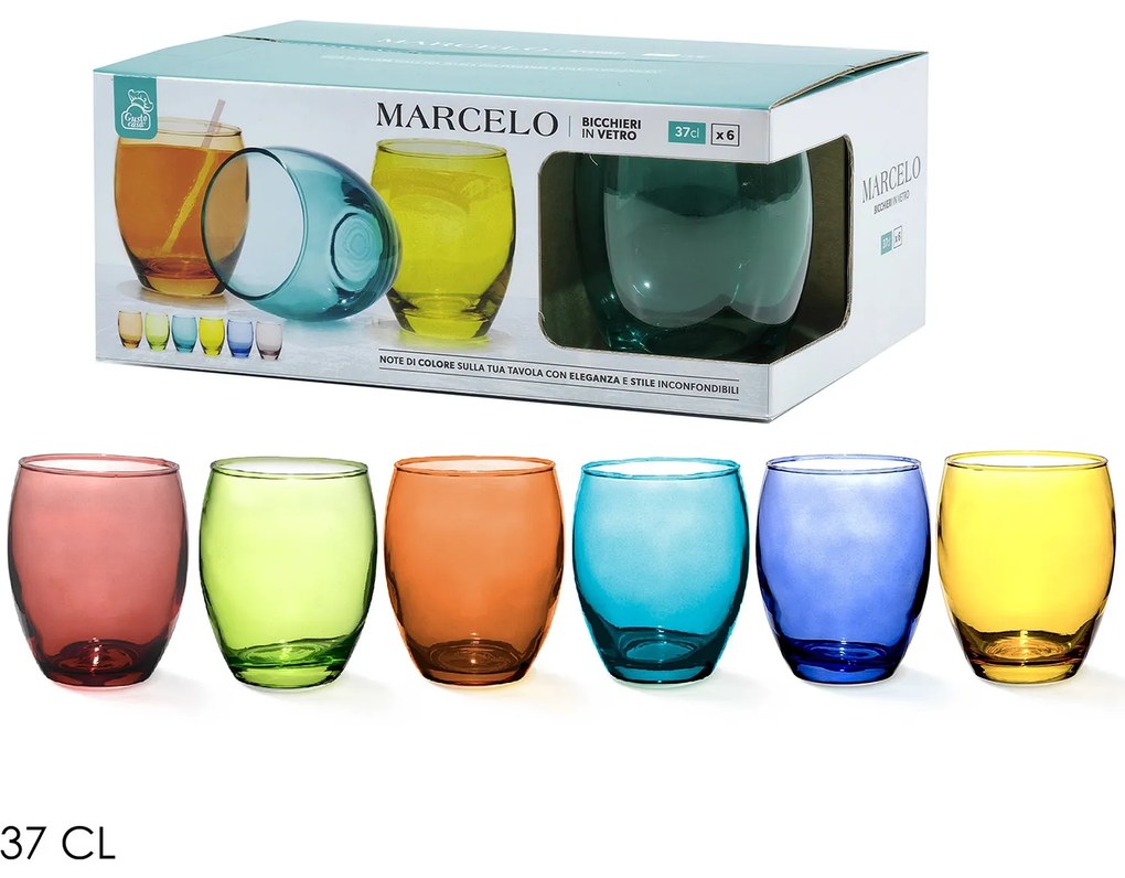 Ποτήρια Marcelo Σετ 6 Χρωμάτων Γυάλινα 37cl 6Τμχ