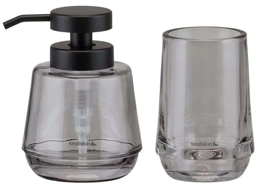 Δοχείο Κρεμοσάπουνου 380ml &amp; Ποτήρι Οδοντόβουρτσας Mood Grey Sealskin Glass