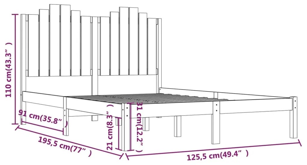 vidaXL Πλαίσιο Κρεβατιού 120 x 190 εκ. Μασίφ Πεύκο Small Double