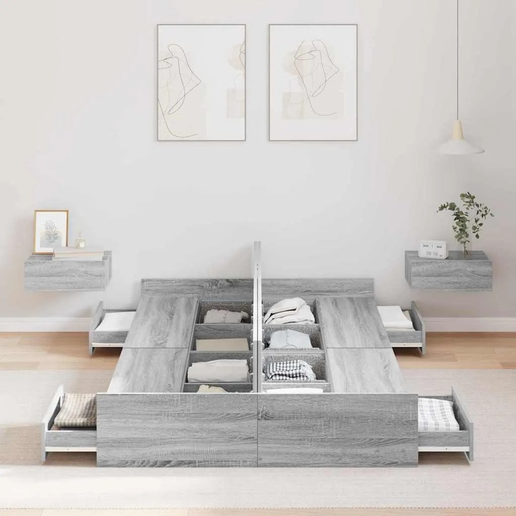 vidaXL Κρεβάτι με αποθηκευτικό χώρο Γκρι sonoma 120 x 200 cm