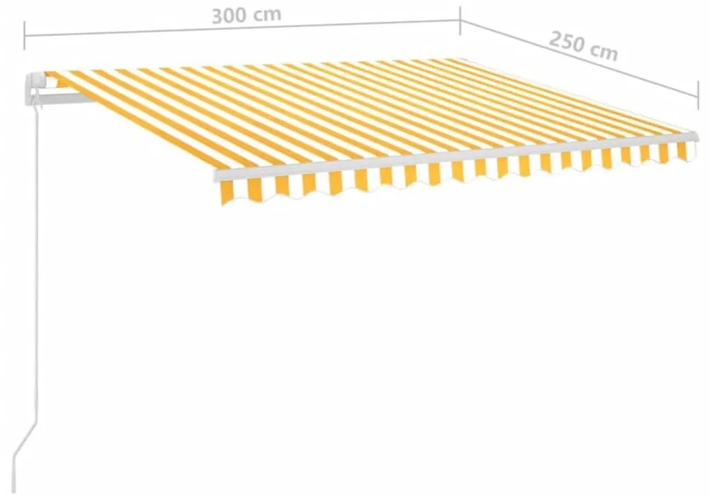 Τέντα Αυτόματη με LED &amp; Αισθ. Ανέμου Κίτρινο/Λευκό 3 x 2,5 μ. - Κίτρινο