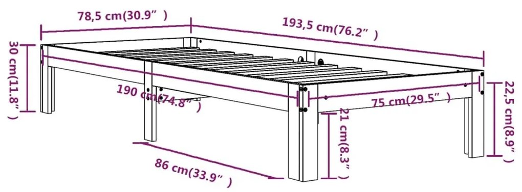 Πλαίσιο Κρεβατιού Λευκό 75x190 εκ. Μασίφ Ξύλο Small Single - Λευκό