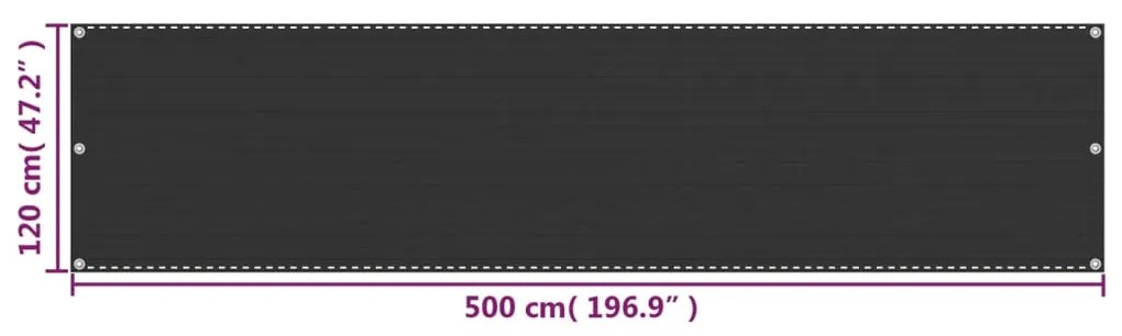 vidaXL Διαχωριστικό Βεράντας Ανθρακί 120 x 500 εκ. από HDPE