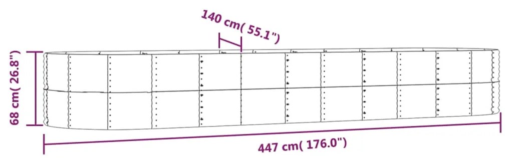 vidaXL Ζαρντινιέρα Γκρι 447x140x68 εκ. Ατσάλι με Ηλεκτρ. Βαφή Πούδρας