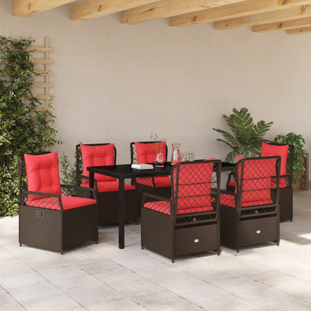vidaXL Σέτ φαγητού για κήπο 7 pcs Καφέ συνθετικό ρατάν