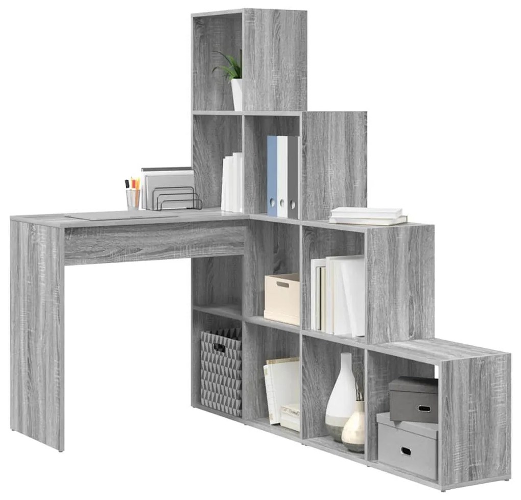 vidaXL Γωνιακό γραφείο με ράφι Γκρι sonoma 101.5 x 149.5 x 149.5 εκ.